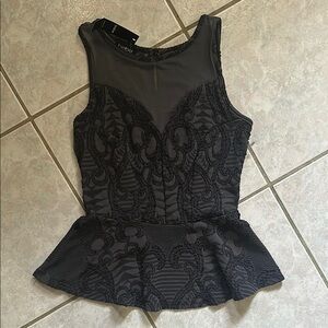 Charcoal Black Lace Peplum Top